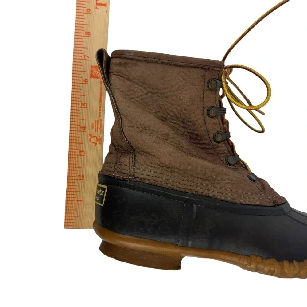 LL Bean The Bean Duck Lace Up Boots Brown Leather Rubber Size 8 Vintage Snow
